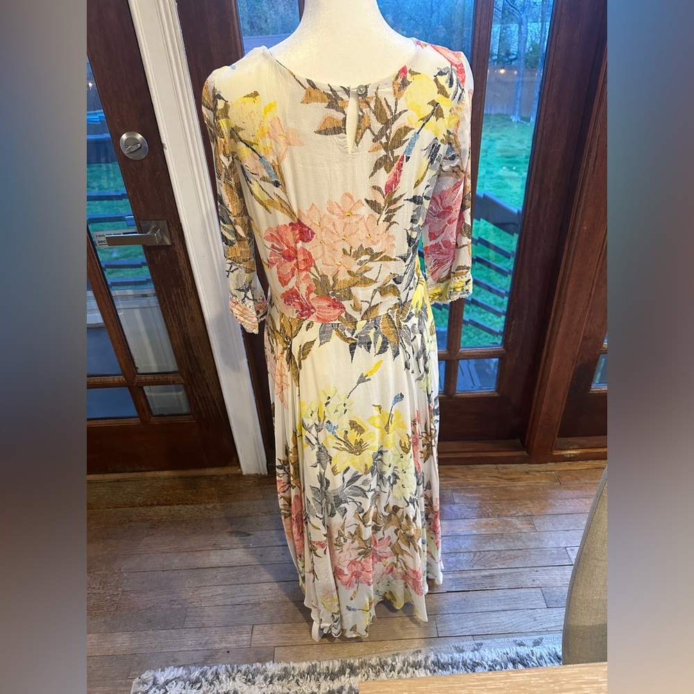 Ecru Floral Print Long Dress